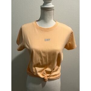 DKNY Sport Womens Cotton Stud Logo Knot Front T-Shirt Tee Top Sz XS 100% Cotton